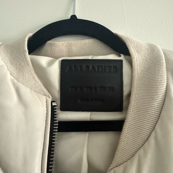 All Saints cream leather bomber jacket - Picture 2 of 3
